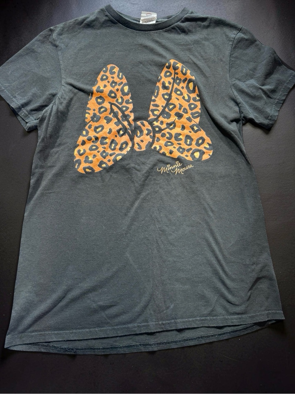 Disney Black Tee with Leopard-Print Minnie Bow - Picture 1 of 2